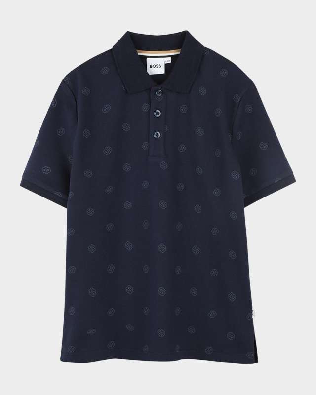 Boy's Short-Sleeve Tonal Print Polo Shirt, Size 14-16